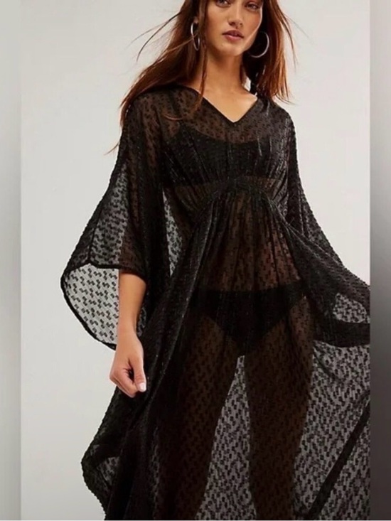 Free People Other - NWOT Free People Stevie Sheer Kaftan in Black One Size